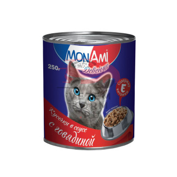 Монами консервы для кошек, ГОВЯДИНА кусочки в соусе-0